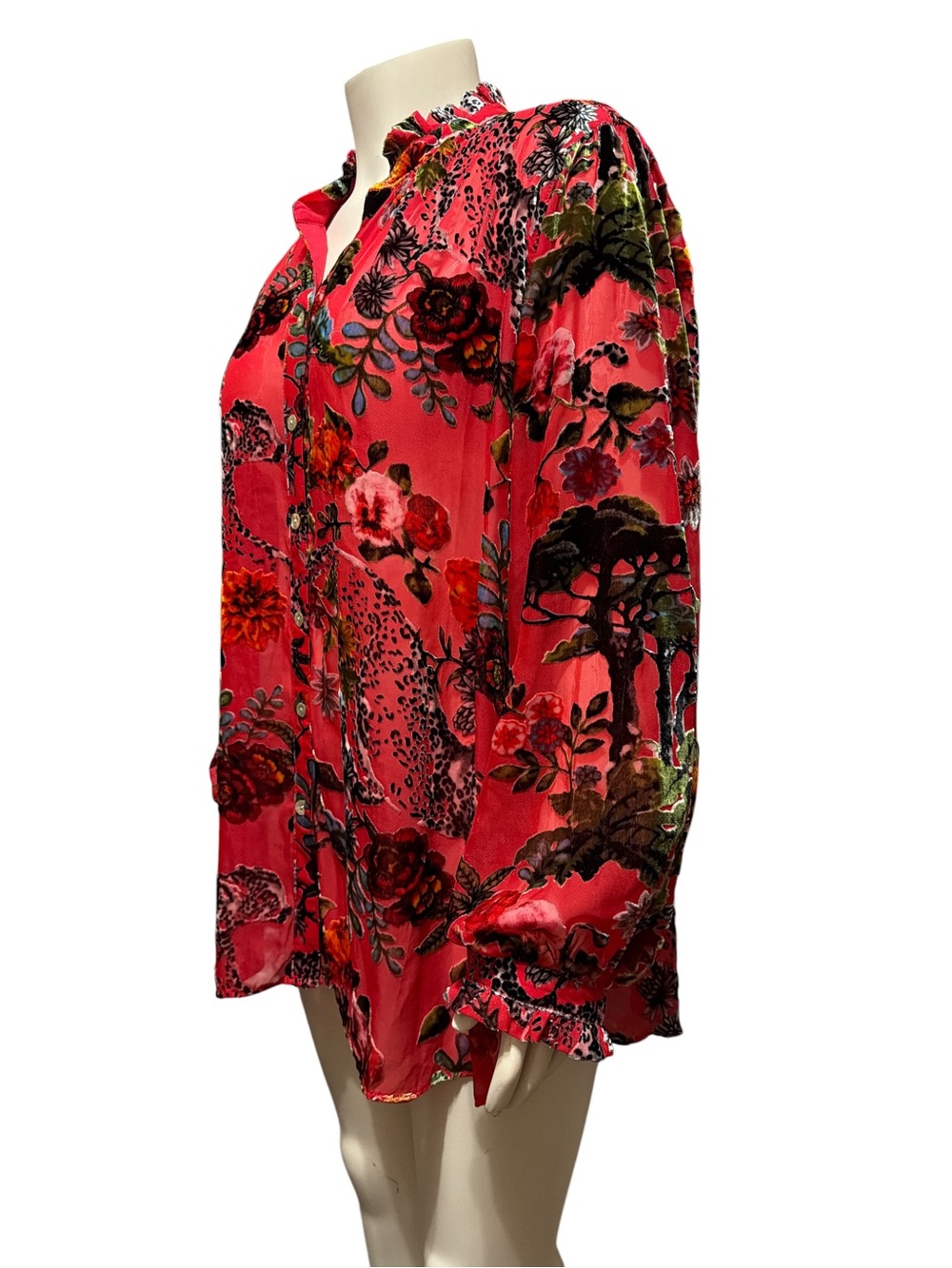 NWT John Mark Magic Moments Plus 1X Red Floral Burnout Velvet Button Blouse Boho - Picture 3 of 13